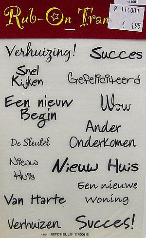 Rub On Transfers felicitatie per vel