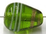 glaskr. druppel 15x12mm groen.goudwittestreep p.st
