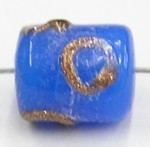 glaskraal ton 10x9mm middenblauw goud 25st.