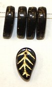 Glashanger blad 8,5x14mm aubergine goud 25st