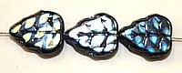 Glaskraal 12x10mm blad zwart stippels str. 16st.
