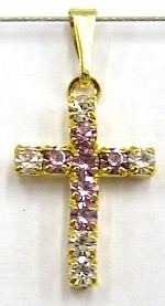 Strass kruis 18x13mm goudkl. trans/ amathyst