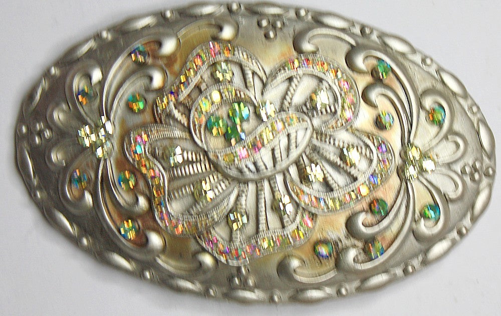 Swarovski riemgesp 6x9cm kristal/peridoot/AB voor 4cm riem