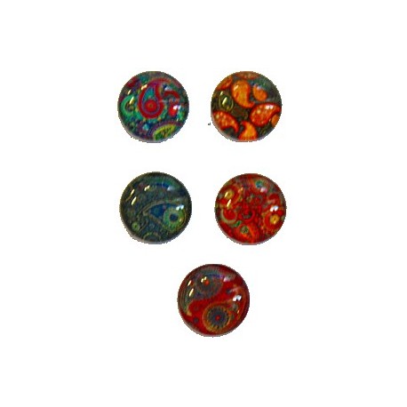 Camee 10mm rond paisly kunst mix 5st.