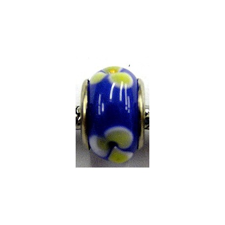 Pandorastyle kraal blauw met gele bloemen