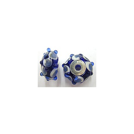 Pandorastyle 22mm blauw/wit+l.blauw 925 zilverke