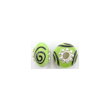 Pandorastyle 18mm groen/zwart verzilverde kap