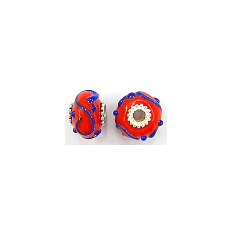 Pandorastyle 18mm rood/blauw verzilverde kap