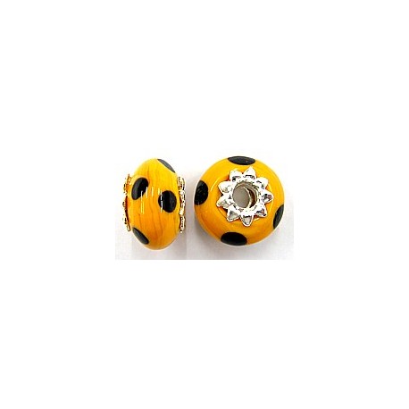 Pandorastyle 18mm oranjegeel/zwart verzilverde kap