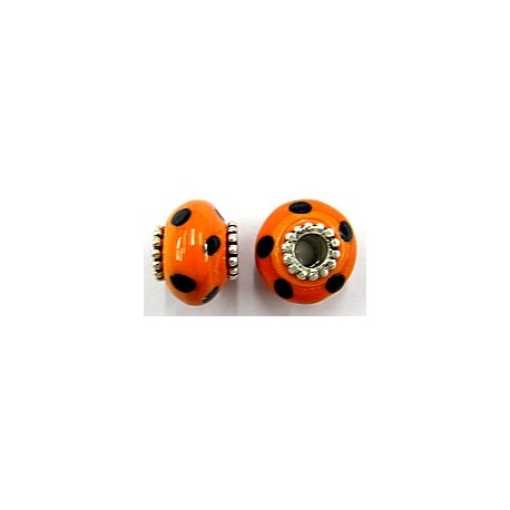 Pandorastyle 18mm oranje/zwart verzilverde kap