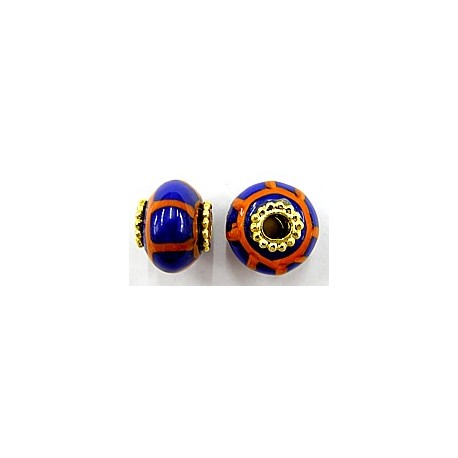 Pandorastyle 18mm blauw/oranje verzilverde kap