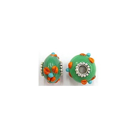 Pandorastyle 20mm aqua/oranje verzilverde kap