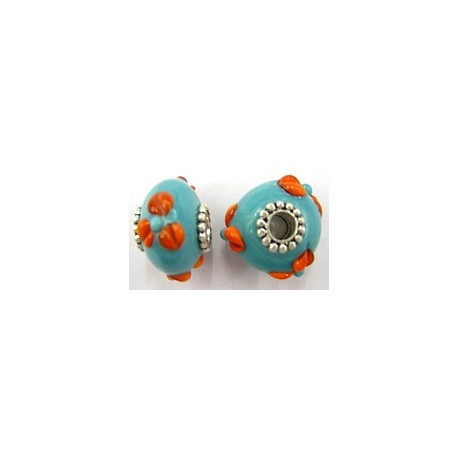 Pandorastyle 20mm turkoois/oranje verzilverde kap