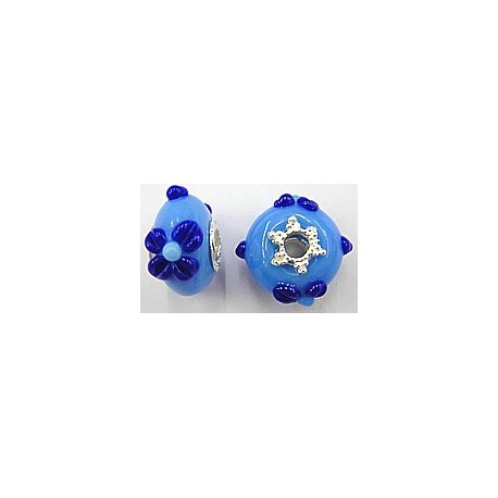 Pandorastyle 20mm l.blauw/blauw verzilverde kap