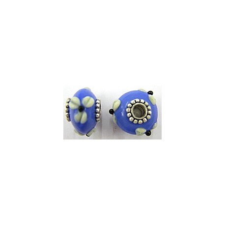 Pandorastyle 20mm l.blauw/wit verzilverde kap