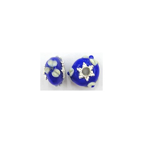 Pandorastyle 20mm blauw/wit verzilverde kap