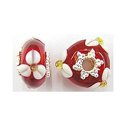 Pandorastyle 20mm tr.rood/wit verzilverde kap