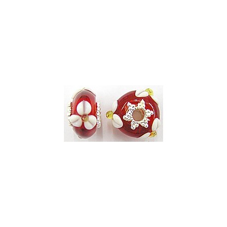 Pandorastyle 20mm tr.rood/wit verzilverde kap