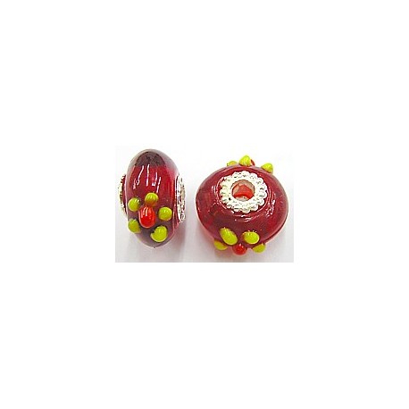 Pandorastyle 20mm tr.rood/geel verzilverde kap