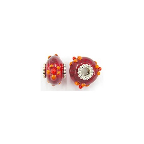 Pandorastyle 20mm tr.rood/oranje verzilverde kap