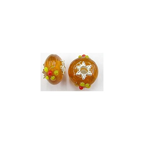 Pandorastyle 20mm tr.oranje/geel verzilverde kap