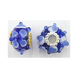 Pandorastyle 20mm blauw/wit+l.blauw VERGULDE kap