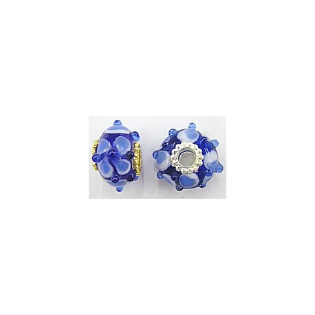 Pandorastyle 20mm blauw/wit+l.blauw VERGULDE kap