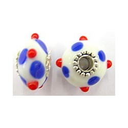 Pandorastyle 20mm wit/rood+blauw verzilverde kap