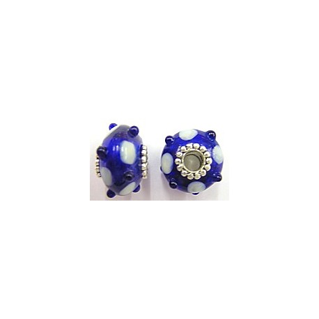 Pandorastyle 20mm blauw/wit verzilverde kap