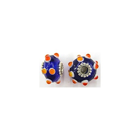 Pandorastyle 20mm blauw/wit+oranje verzilverde kap