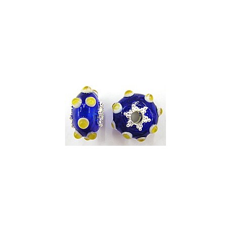 Pandorastyle 20mm blauw/wit+geel verzilverde kap