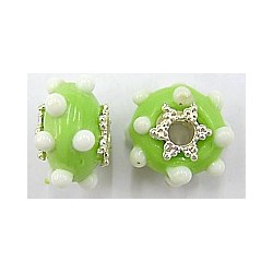 Pandorastyle 20mm l.groen/wit verzilverde kap