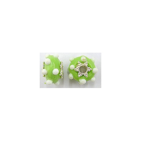 Pandorastyle 20mm l.groen/wit verzilverde kap