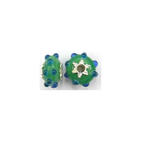 Pandorastyle 20mm groen/tr.blauw verzilverde kap