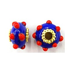 Pandorastyle 20mm blauw/rood verzilverde kap