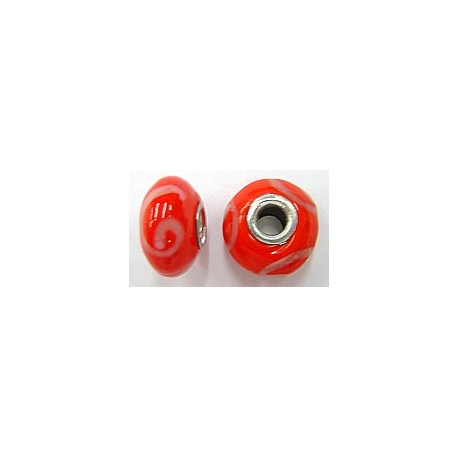 Pandorastyle kraal 18mm rood/wit