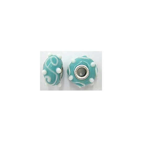 Pandorastyle kraal 18mm turkoois/wit