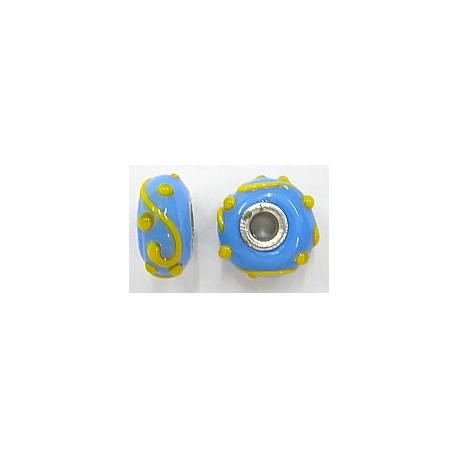 Pandorastyle kraal 18mm l.blauw/oranjegeel