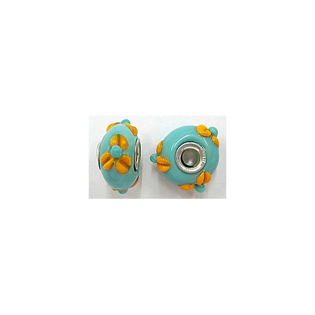 Pandorastyle kraal 20mm turkoois/oranje