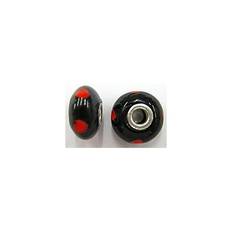 Pandorastyle kraal 18mm zwart/rood