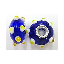 Pandorastyle kraal 20mm blauw/wit+geel