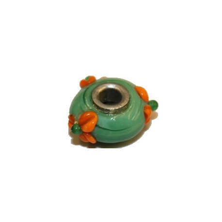 Pandorastyle kraal 20mm groen/oranje bloem