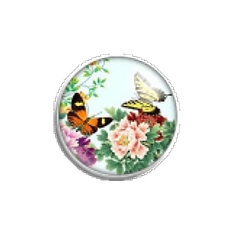 Cabochon 25mm rond bloemen en vlinders