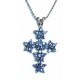 Kruis 40mm met blauwe strass en 40cm ketting