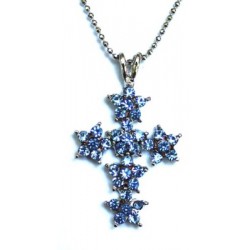 Kruis 40mm met blauwe strass en 40cm ketting