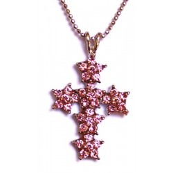 Kruis 40mm met rose strass en 40cm ketting