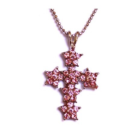 Kruis 40mm met rose strass en 40cm ketting