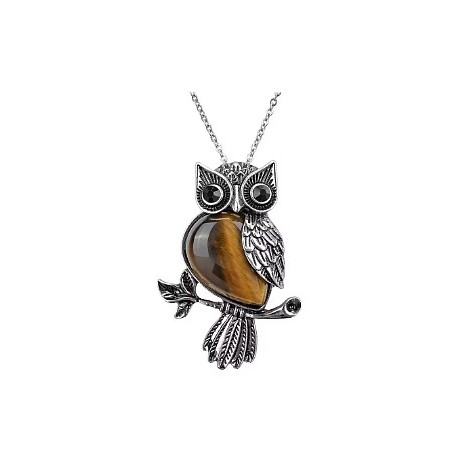 collier met uil 40x55mm tiger eye