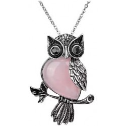 collier met uil 40x55mm pink christal