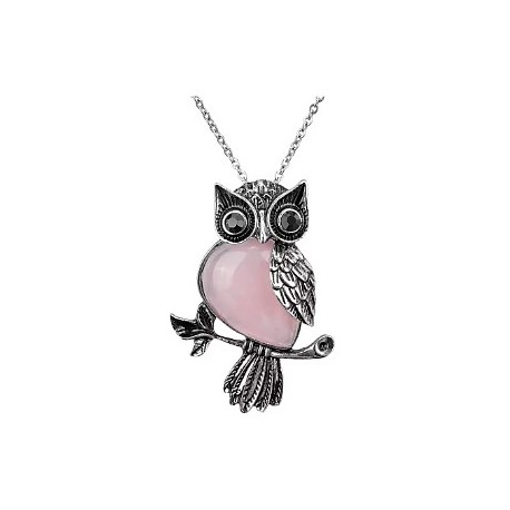 collier met uil 40x55mm pink christal